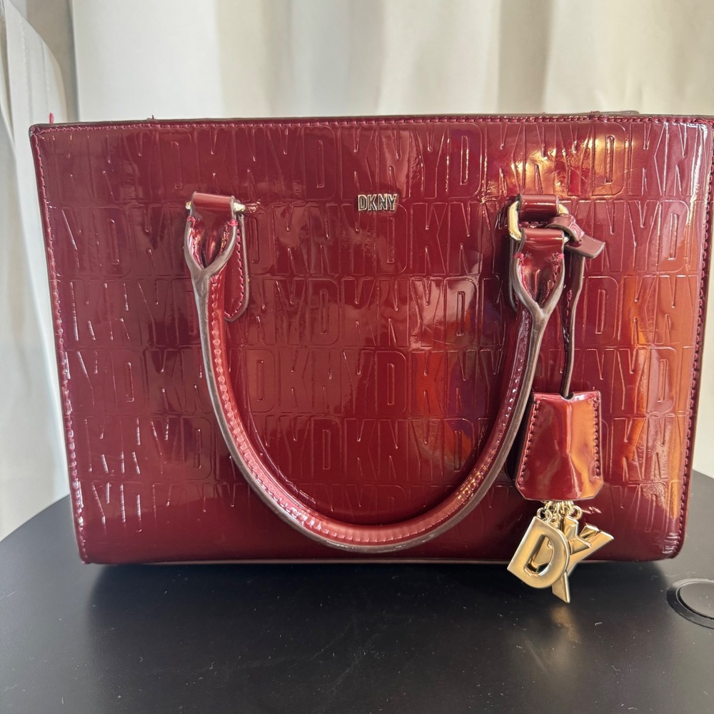 DKNY Patent Embossed Satchel in Deep Burgundy